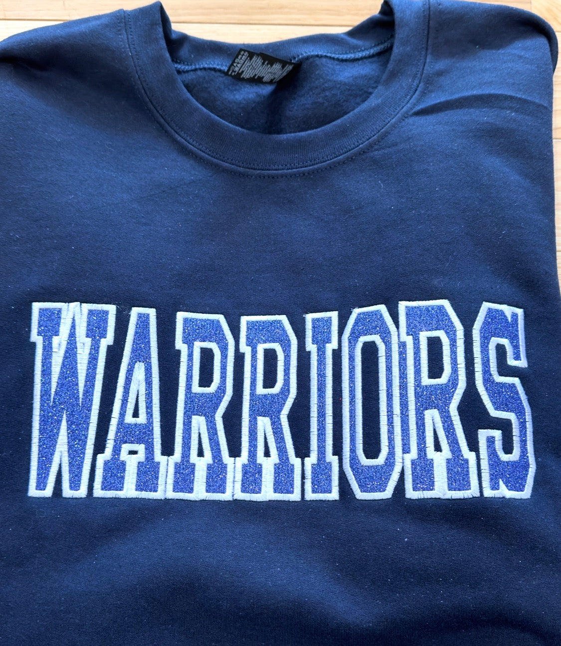 Warriors Glitter Embroidered Sweatshirt or Hoodie - Navy Blue