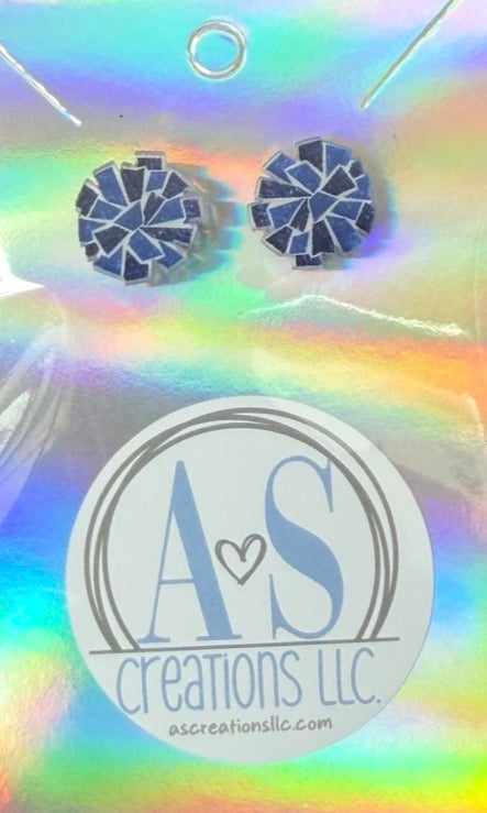 Navy/Light Blue PomPom Studs