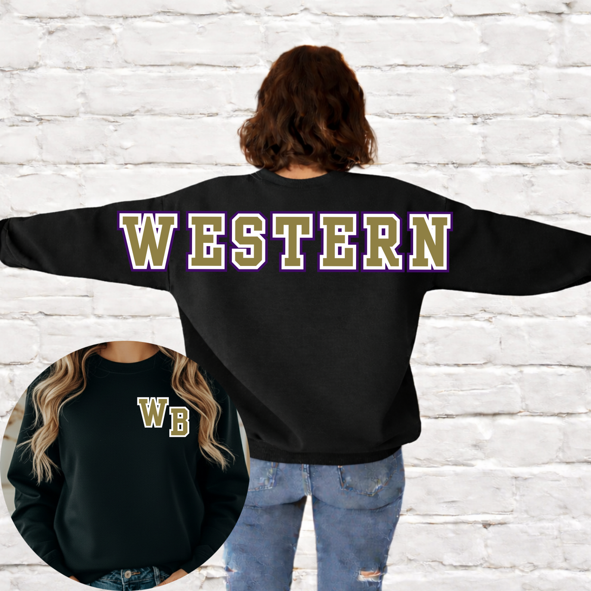 Western Glitter Big Back Sweatshirt-black