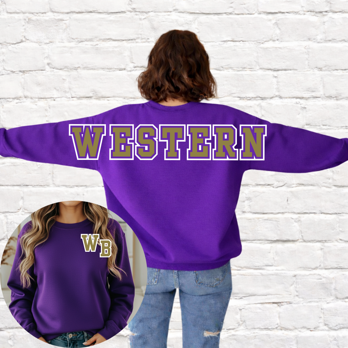 Western Glitter Big Back Sweatshirt-Purple