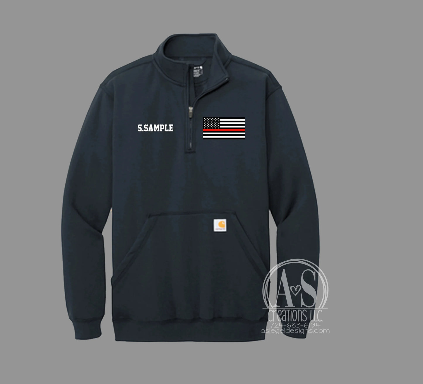 Thin Red Line Flag 1/4 Zip Carhartt Sweatshirt