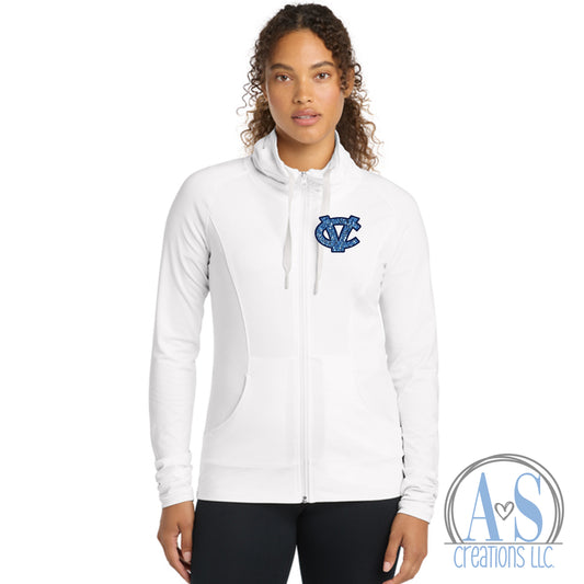 CV Women's Sport-Wick® Stretch Full-Zip Jacket (navy or white) - Glitter