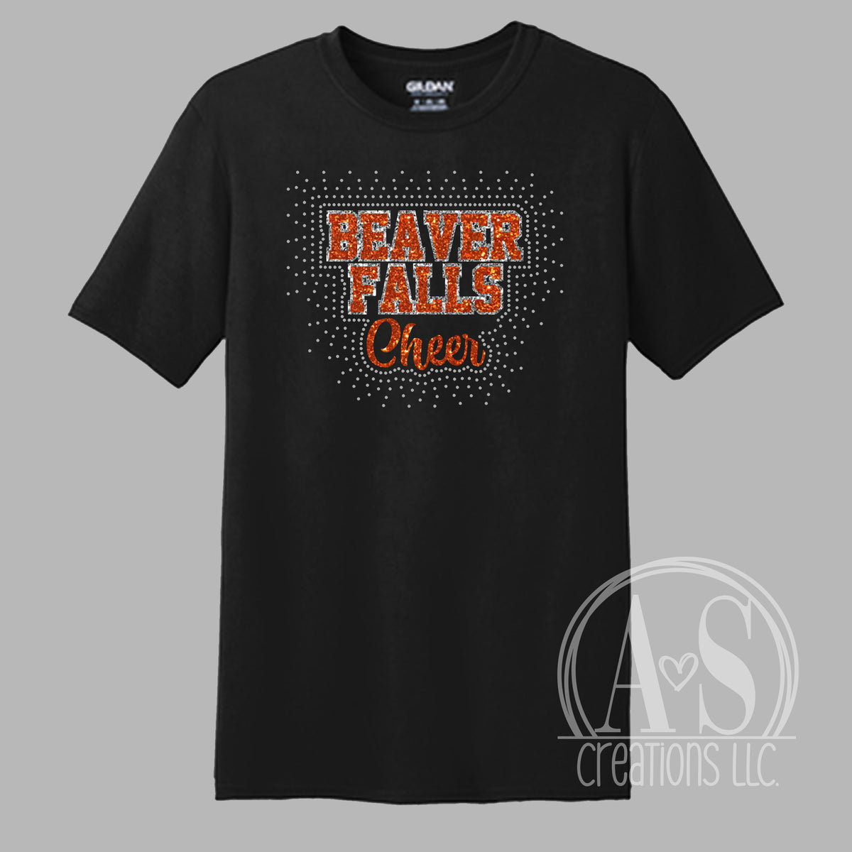 Glitter + Rhinestone Beaver Falls Cheer - Black