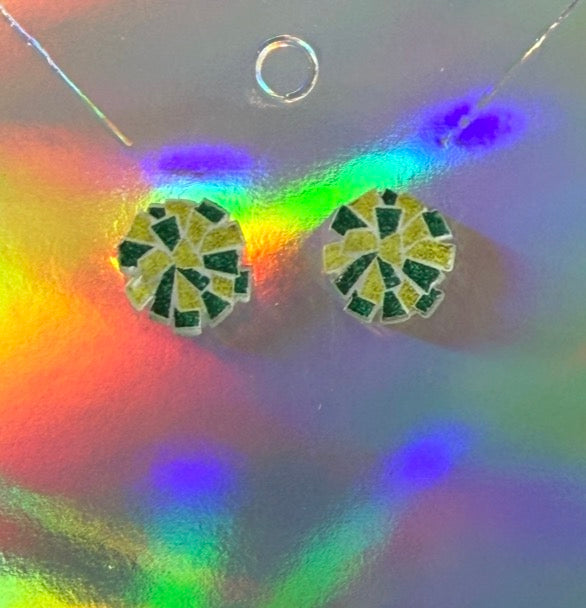 Green/Yellow PomPom Studs