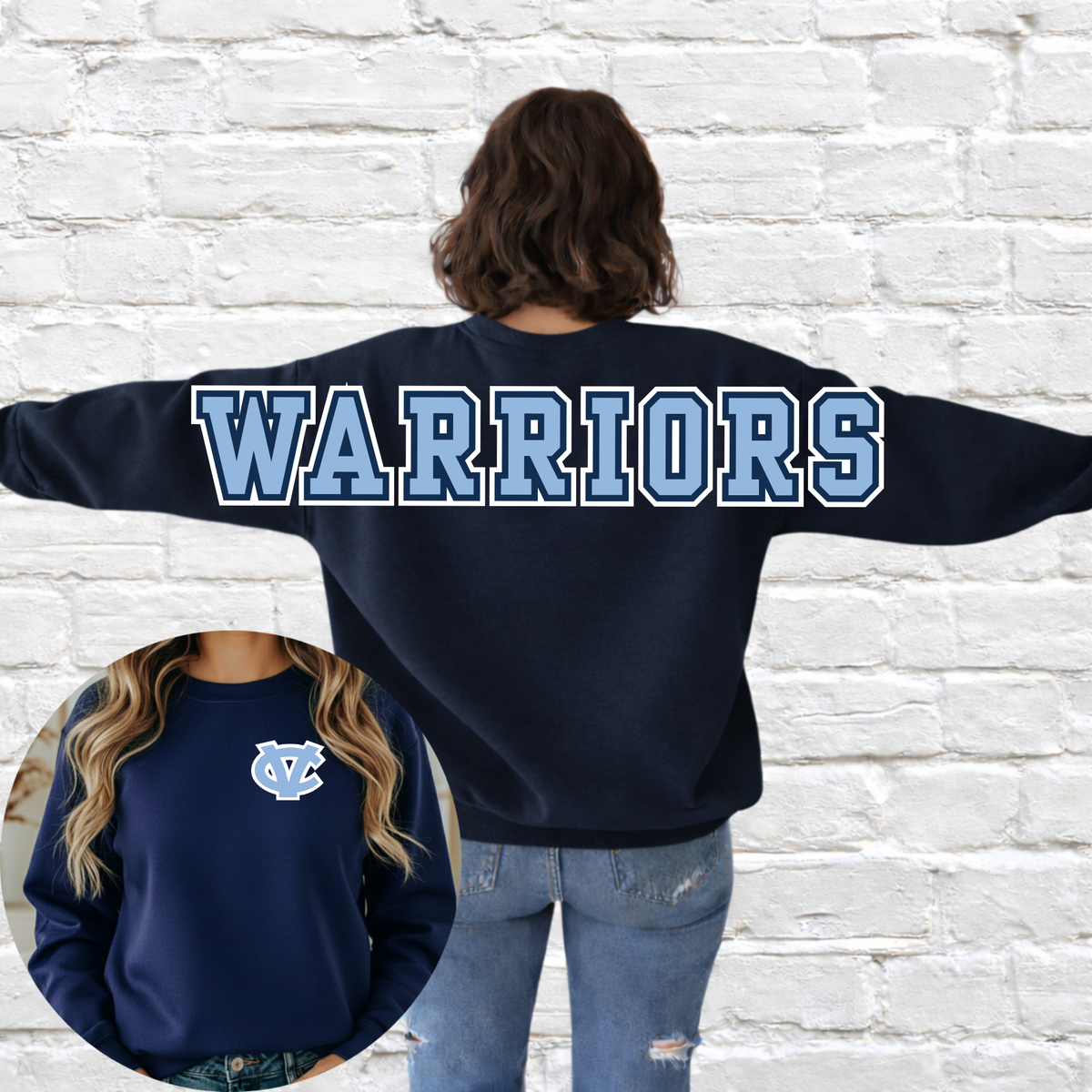 Warriors Glitter Big Back Sweatshirt-Navy Blue