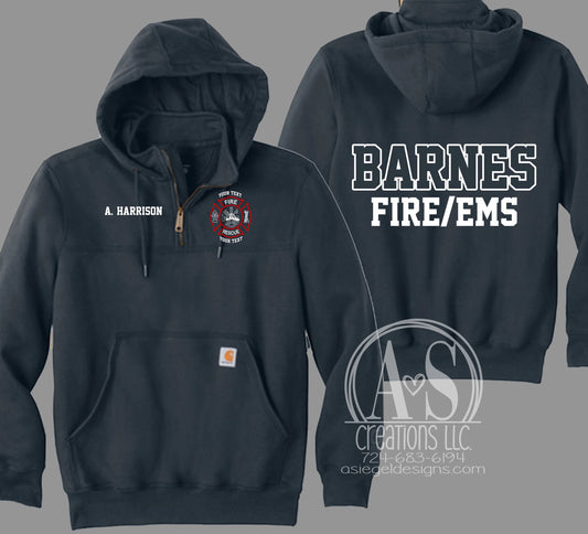 Red Scramble Maltese 1/4 Zip Carhartt Hoodie with BACK text