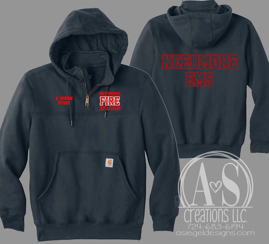 Custom Bold Text 1/4 Zip Carhartt Hoodie with BACK text