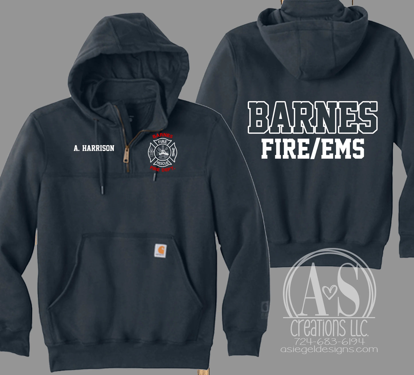 Scramble Maltese 1/4 Zip Carhartt Hoodie with BACK text