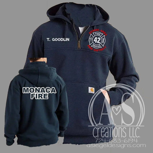 Station Number 1/4 Zip Carhartt Hoodie with BACK text