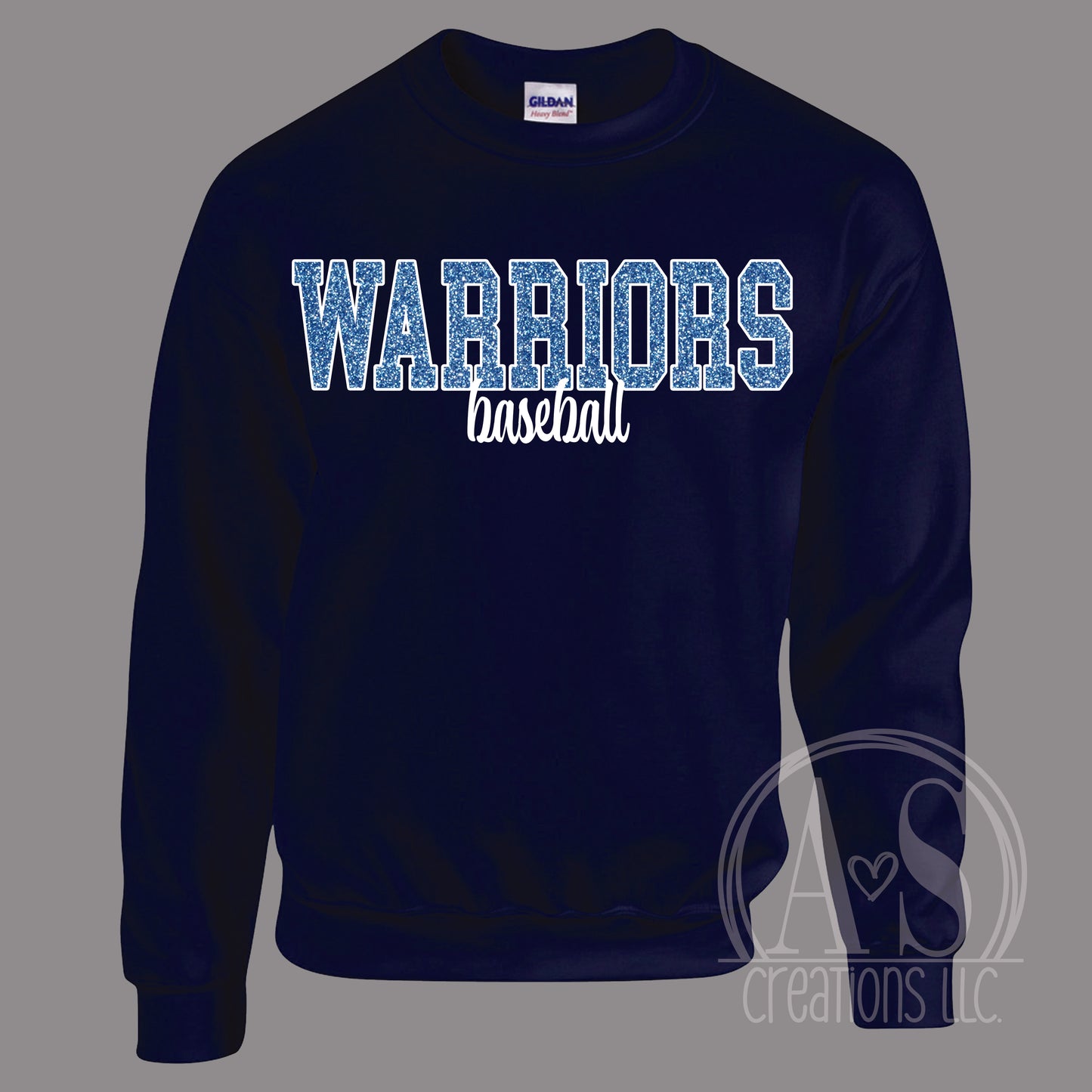 Warriors Baseball Glitter Embroidered Sweatshirt or Hoodie - Navy Blue