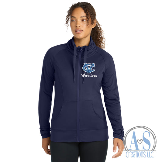 CV Warriors Women's Sport-Wick® Stretch Full-Zip Jacket (navy or white)  - Glitter