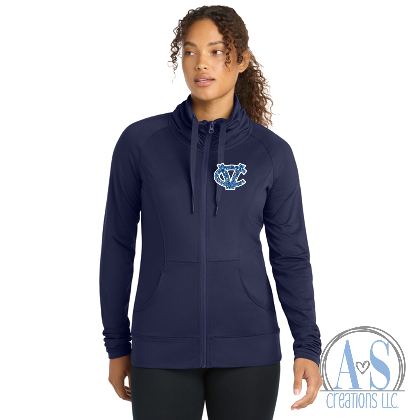 CV Women's Sport-Wick® Stretch Full-Zip Jacket (navy or white)  - Glitter