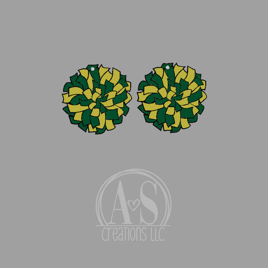 Pom Pom Earrings - Green/Yellow