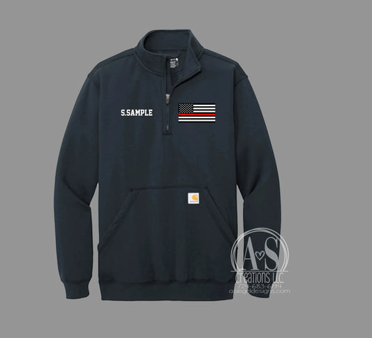 Thin Red Line Flag 1/4 Zip Carhartt Sweatshirt