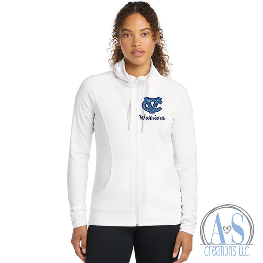 CV Warriors Women's Sport-Wick® Stretch Full-Zip Jacket (navy or white)  - Glitter